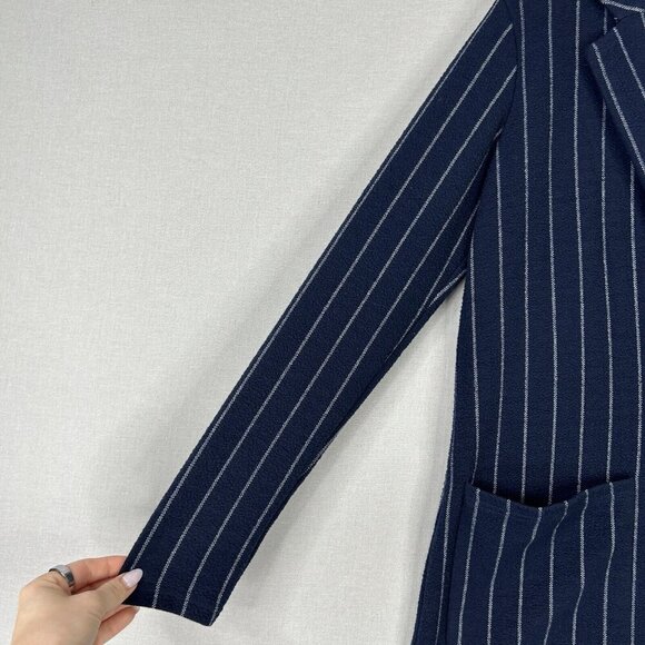Harlyn Anthro Womens Jacket Extra Small Blue Pinstripe Longline Blazer Cardigan - Picture 3 of 16